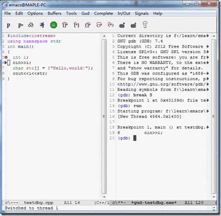 如何利用Emacs来调试C++程序