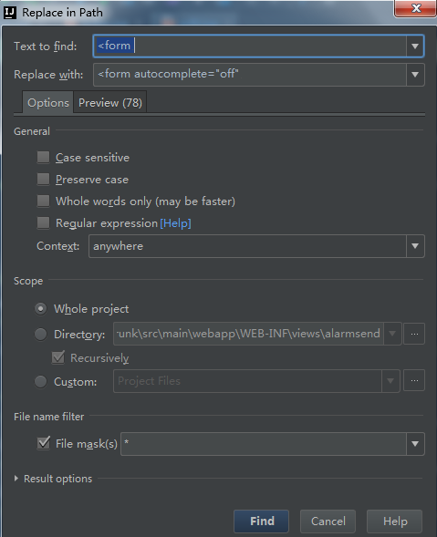 IntelliJ IDEA搜索整个项目进行全局替换(有危险慎用)