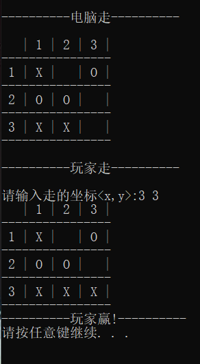 C语言实现简易版三子棋游戏