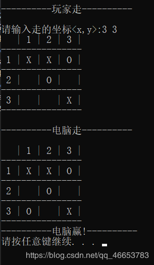 C语言实现简易版三子棋游戏