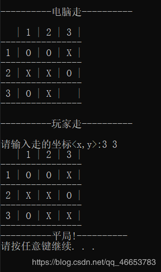 C语言实现简易版三子棋游戏