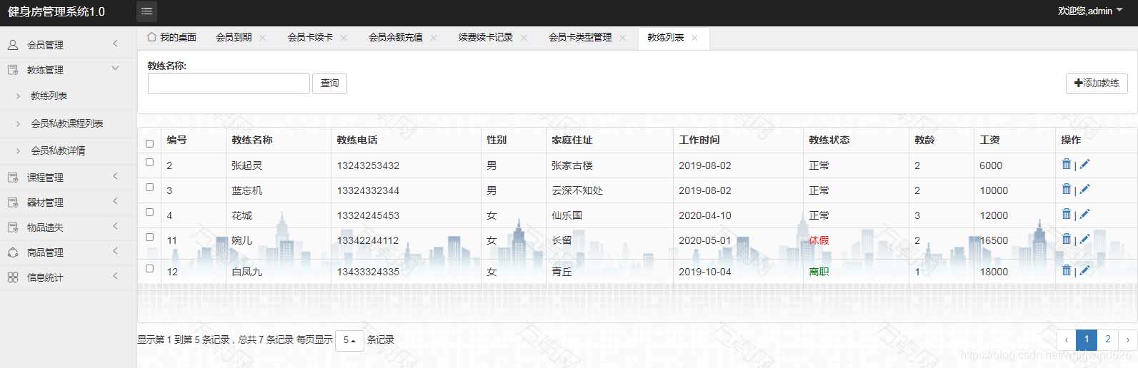 使用Springboot实现健身房管理系统