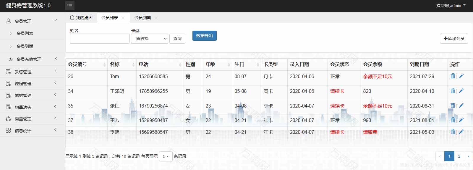 使用Springboot实现健身房管理系统