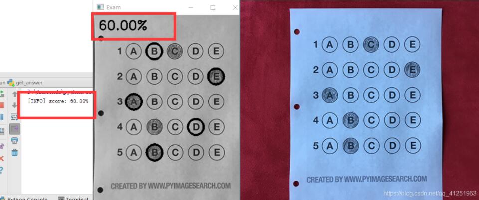 python OpenCV实现答题卡识别判卷