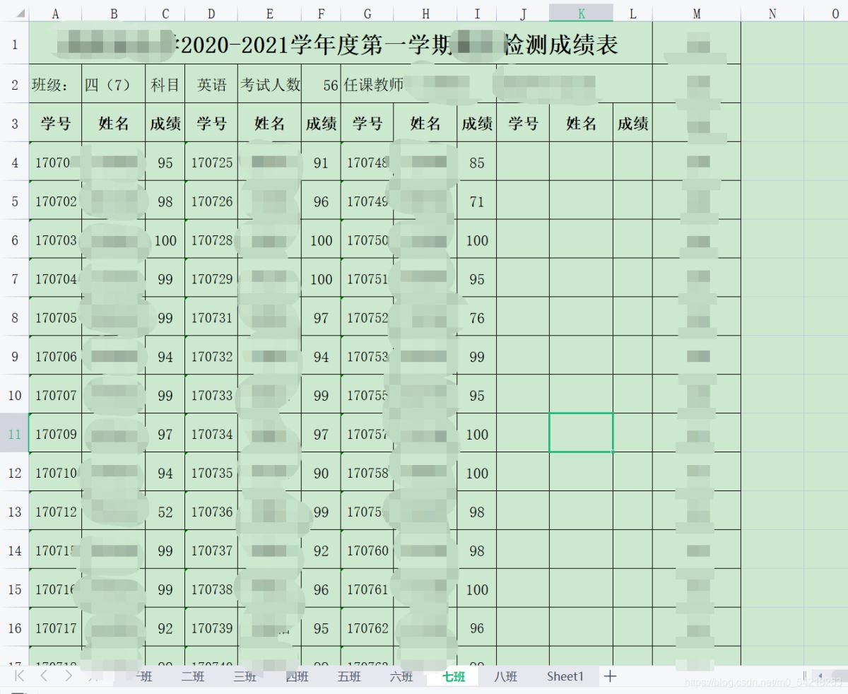 Python 处理表格进行成绩排序的操作代码