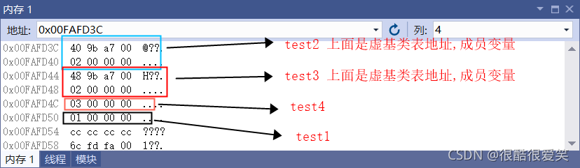 C++ 继承,虚继承(内存结构)详解