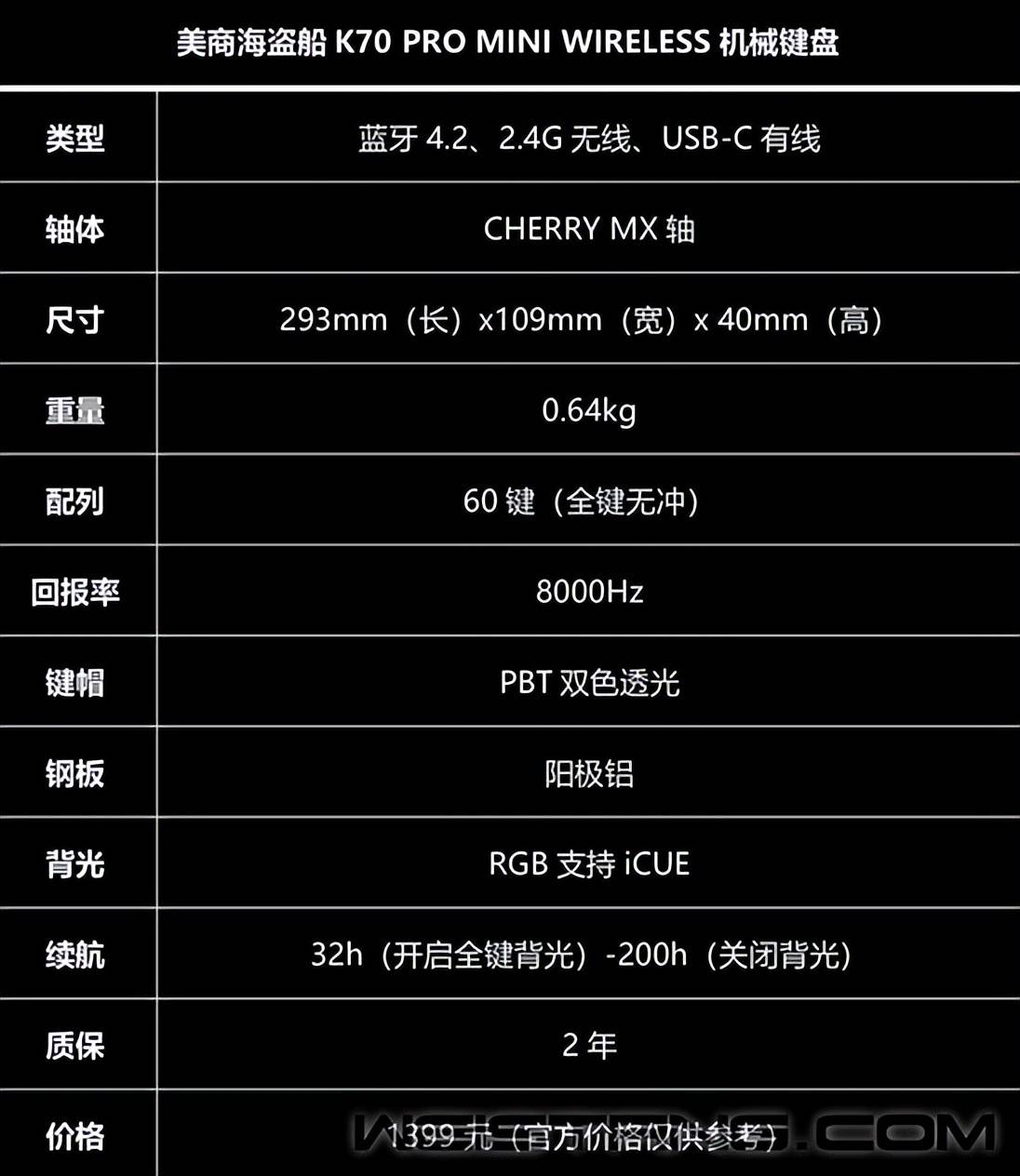 美商海盗船K70 PRO MINI WIRELESS机械键盘评测