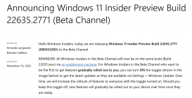 微软 Windows 11 Beta 预览版 Build 22635.2771 发布：添加自然语音中文支持、提升局域网文件传输速度等