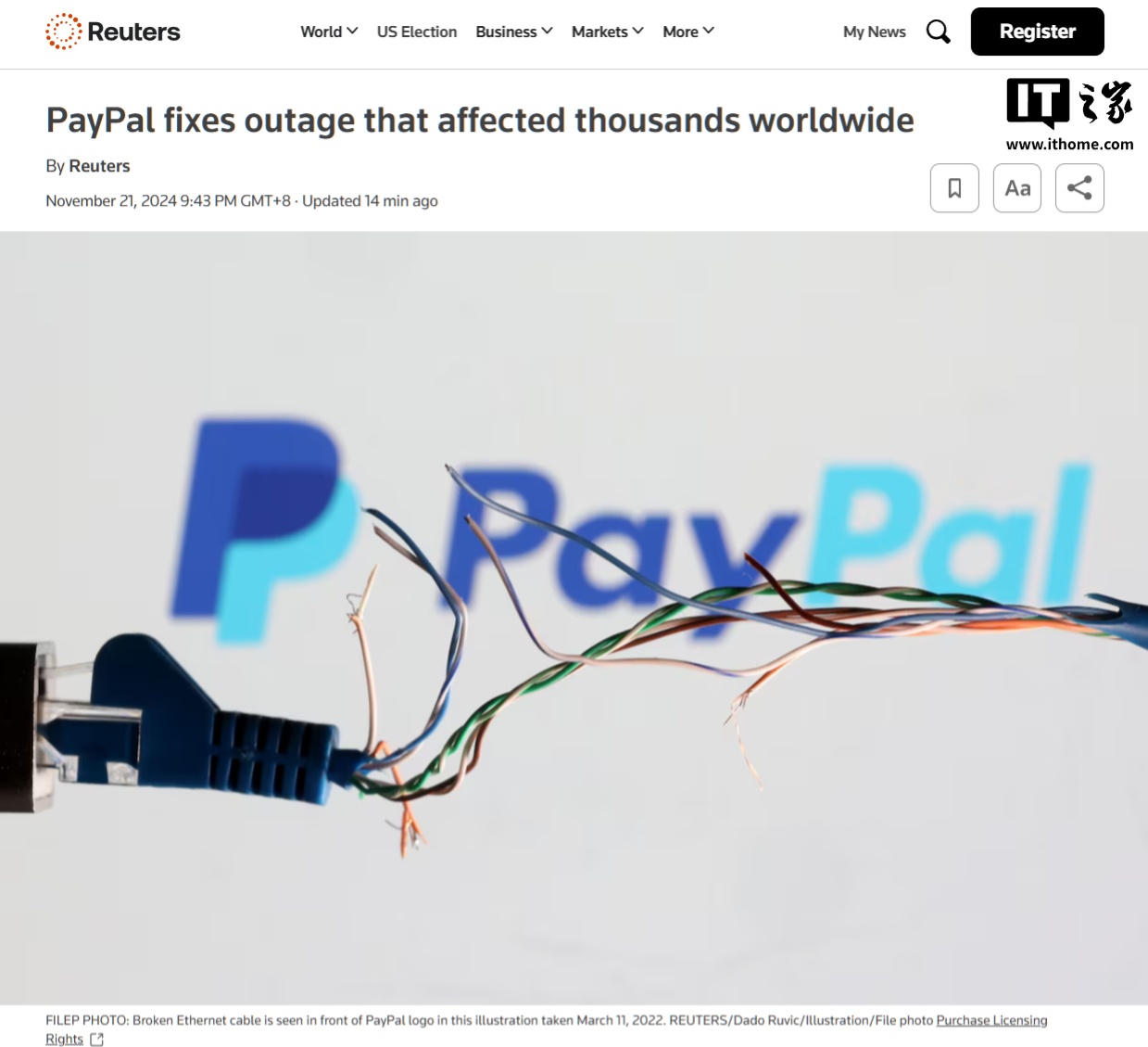 PayPal 服务一度中断近两小时，近万名用户受影响