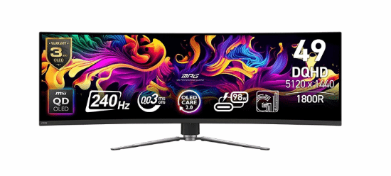 6499元！微星推出新款49寸带鱼屏：240Hz QD-OLED